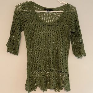 BETTE SUNG Green Crochet Sweater Womens Size M EUC